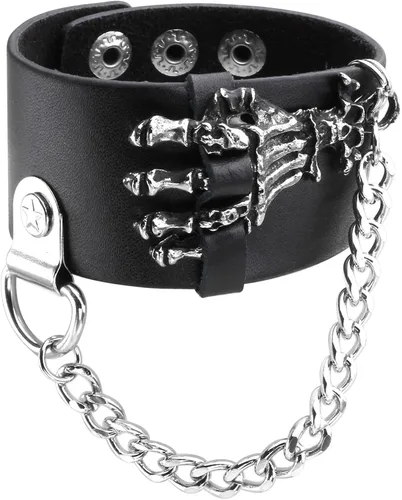 Miniatura 5 de Eigso Pulsera de cuero sintético negro con calavera para hombre y mujer, pulsera ajustable