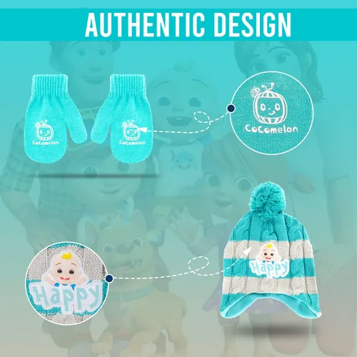 Miniatura 10 de CoComelon - Conjunto de gorro de invierno y guantes de nieve para niños pequeños con lindos mitones y gorro suave adorable para uso al aire libre