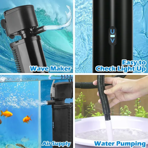 Miniatura 5 de Filtro U-V para acuario de 300 GPH para tanque de peces grande de 80-200 galones, potente bomba sumergible interna, máquina limpiadora de agua
