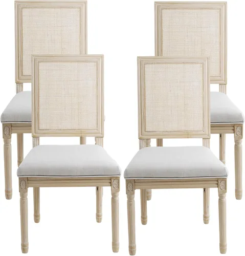 Miniatura 18 de chairus Juego de 2 Sillas de Comedor Estilo Granja Sillas de Comedor de Casa de Campo Francés Sillas Tapizadas de Tela Vintage con Respaldo Redondo