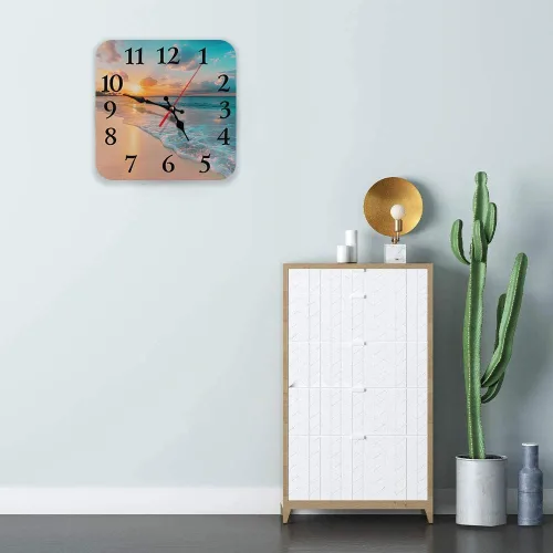 Miniatura 3 de Britimes Reloj de pared, cuadrado, silencioso, sin tictac, funciona con pilas, 12 pulgadas, mar, playa, cielo azul, arena, decoración del hogar