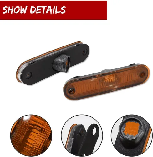 Miniatura 4 de Conjunto de carcasa de luz de marcador lateral de lente roja ámbar delantera y trasera compatible con lámpara de parachoques Fender Fender 1990-2005