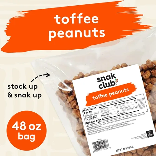 Miniatura 3 de Snak Club Cacahuetes de Toffee, Cacahuetes Confitados con Capa de Praliné y Crema Dulce, Aperitivo Sin Gluten y Kosher, Bolsa Resellable a Granel