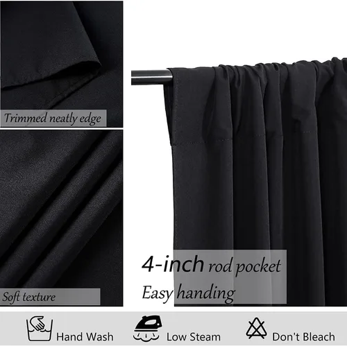 Miniatura 6 de MoKoHouse Cortinas de telón de fondo negro de 10 x 8 pies, cortina negra para telón de fondo de Halloween, tela gruesa y sólida, 2 paneles de 5 x 8