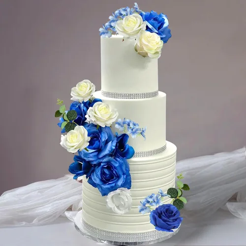 Decoración para Tartas de Flores Decoración para Tartas Boho Rosas Artificiales Azules Decoración para Tartas de Eucalipto para Mujeres Cumpleaños