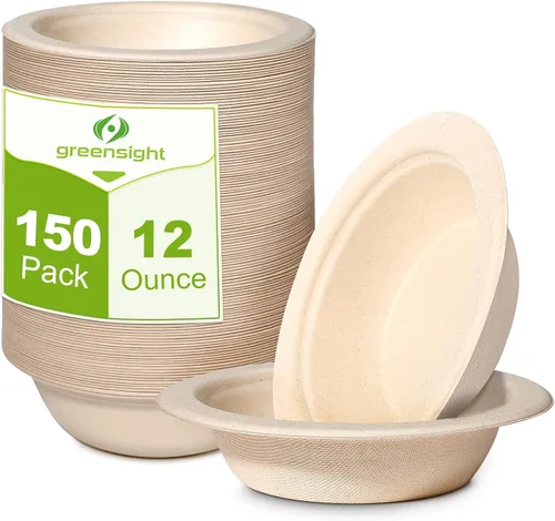 Miniatura 8 de greensight Cuencos de papel desechables de 12 onzas, paquete de 100 cuencos compostables ecológicos, cuencos de fiesta para ensalada, helado, postre