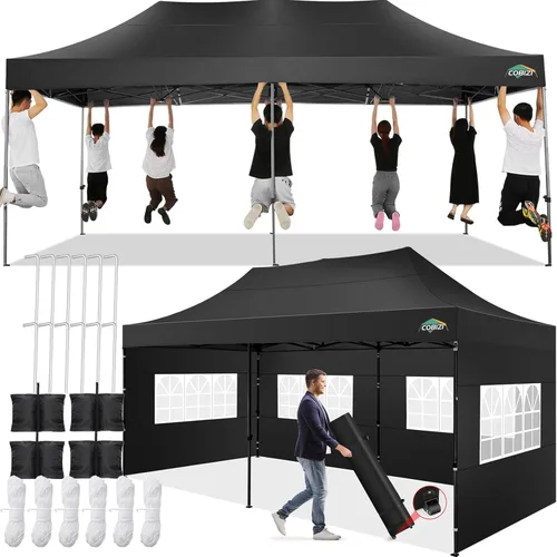 Miniatura 14 de COBIZI Carpa Toldo Emergente de 10x10 pies, Toldo de 10x10 con 4 Paredes Laterales Impermeable de Servicio Pesado Carpa Comercial para Fiestas