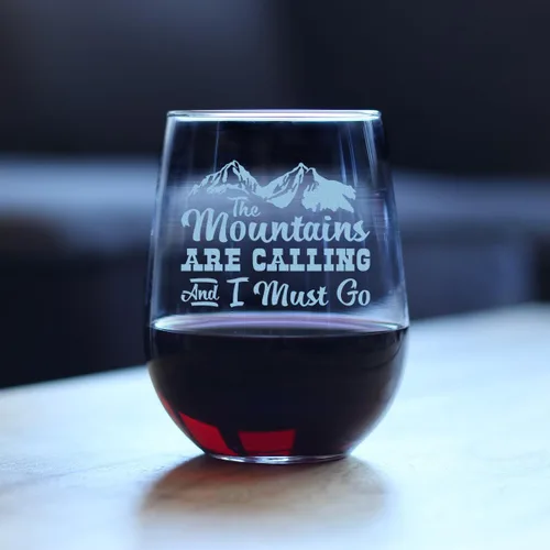 Miniatura 3 de Custom The Mountains Are Calling And I Must Go - Personalized Stemless Wine Glass - Fun Mountain Themed Gift or Décor - Large 17 Ounce - Customized