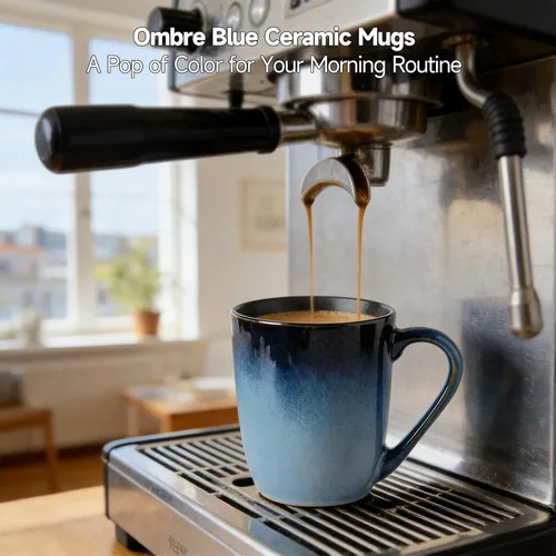 Miniatura 7 de MONITO Juego de 6 tazas de café de 14 onzas, modernas tazas de café de cerámica grandes con asa para té/latte/leche/cacao, divertidas tazas de té