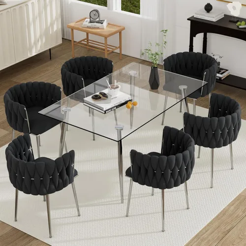 Miniatura 8 de Juego de mesa de comedor de cristal plateado para 2, juego de mesa cuadrada de lujo moderno de 36 pulgadas, juego de mesa de cocina minimalista de 3