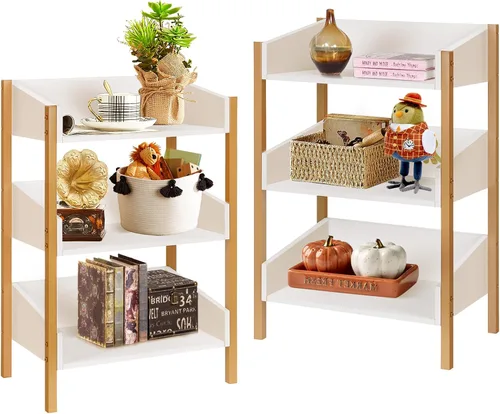 Miniatura 10 de VECELO Estantería pequeña, organizador de almacenamiento de 3 niveles, estantería industrial para oficina en casa, sala de estar, dormitorio, 30