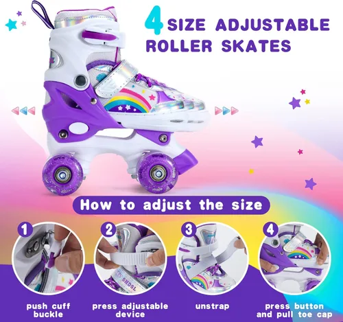 Miniatura 2 de SHDSL Patines de ruedas para niñas para niños principiantes 4 tamaños ajustables, patines de ruedas iluminados con 8 ruedas para niñas, patines
