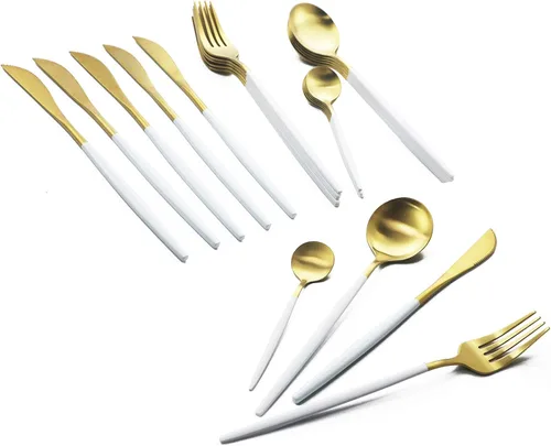 JASHII Juego de cubiertos de acero inoxidable de 24 piezas, juego de cubiertos de servicio para 6, utensilios para cocina, aptos para lavavajillas
