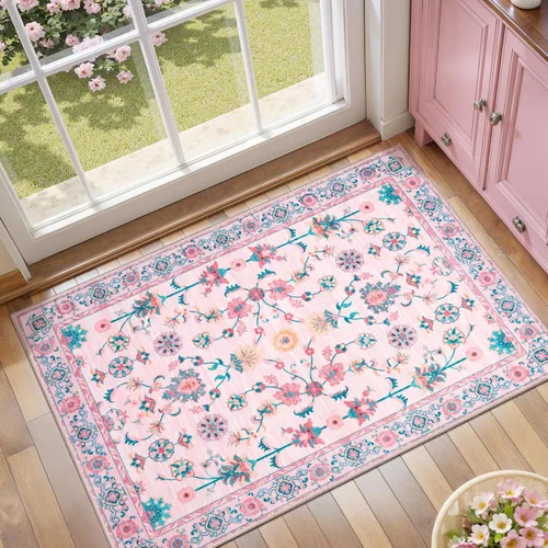 Miniatura 34 de Tangsoo Alfombra lavable para pasillo, antideslizante, 2 x 6 pies, estilo bohemio, floral, vintage, para entrada, suelo suave, para cocina, baño