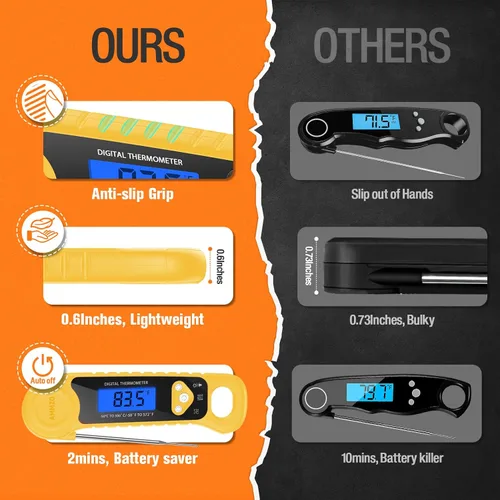 Miniatura 5 de AMMZO Termómetro Digital para Carne, Termómetro de Lectura Instantánea para Alimentos, Impermeable, con Luz de Fondo para Cocinar, Freír Profundo