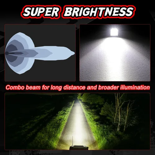 Miniatura 5 de Cubo de luz LED todoterreno de 3 pulgadas, luz de marcha atrás CREE Combo cuadrado LED cubo de luces de zanja de trabajo, barra de luz de respaldo