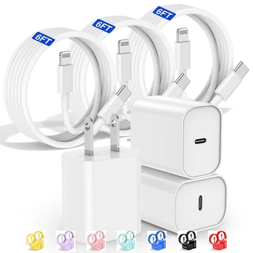 Miniatura 14 de Fashia Cargador rápido para iPhone, cable Lightning de carga rápida de 10 pies, para iPhone 14, 13, 12 Pro Max, carga rápida con bloque de cargador