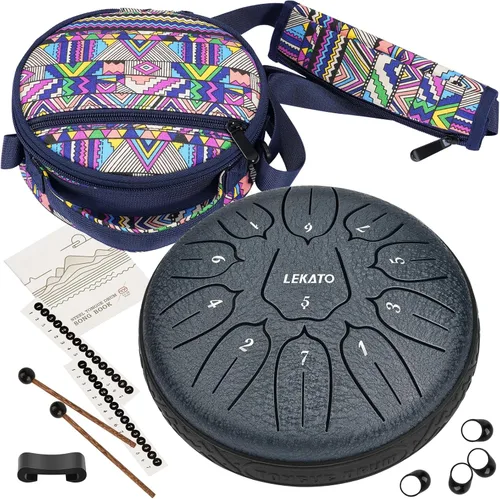 Miniatura 22 de LEKATO Tambor de lluvia para exteriores, tambor de lengüeta de acero de 6 pulgadas, 11 notas, carillón de lluvia de percusión para meditación, yoga