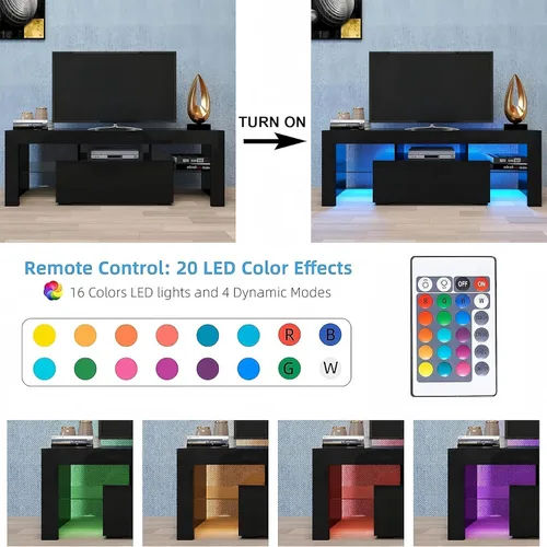 Miniatura 4 de Anwick Soporte de TV LED con gran almacenamiento para televisores de hasta 55 pulgadas, moderno centro de entretenimiento con estante de cristal