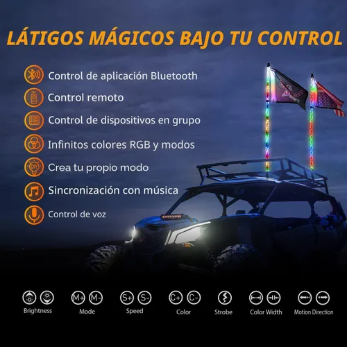 Miniatura 2 de Nilight 2 piezas luces LED RGB tipo látigo de 3 pies, control remoto por aplicación con patrones de persecución DIY, modos de iluminación de parada