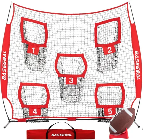Miniatura 8 de BaseGoal Redes de Fútbol Americano para Lanzamiento, Objetivo de Fútbol Americano, Equipo de Entrenamiento de Quarterback con 5 Bolsillos Objetivo