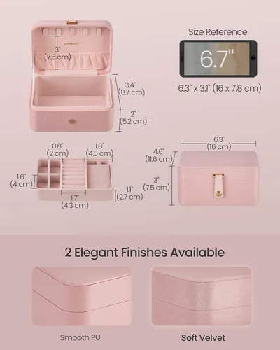 Miniatura 52 de SONGMICS Caja organizadora de joyas, estuche de viaje de 2 capas para aretes, collares, pulseras, almacenamiento portátil de joyas con gran Verde