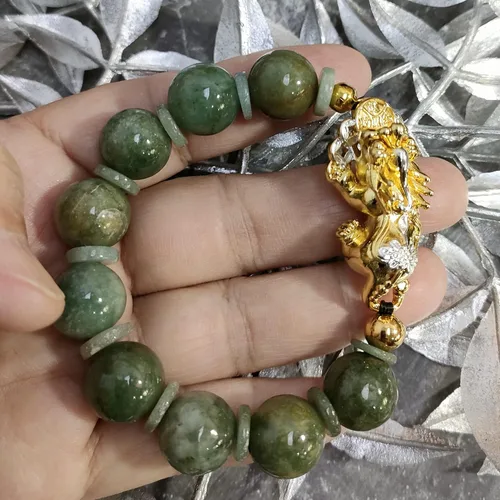 Miniatura 6 de Heavens Tvcz Pixiu - Pulsera para mujeres y hombres joyería de jadeíta con jade real espiritual positivo cuentas verdes Feng Shui dijes tailandeses