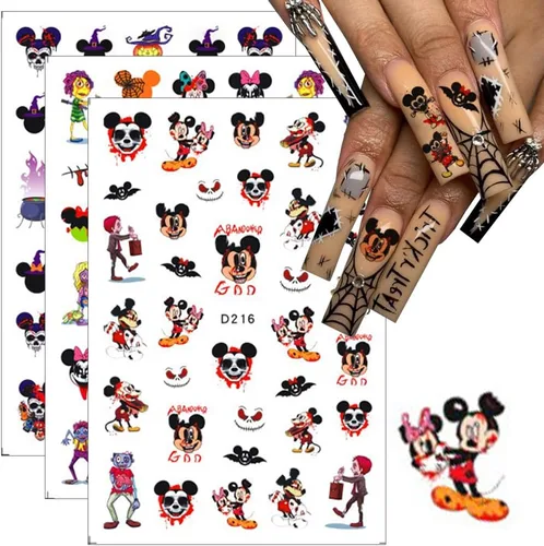 Miniatura 7 de 8 hojas de calcomanías de uñas de Halloween autoadhesivas 3D para Halloween, góticas, decoración de uñas, suministros de arte de uñas divertidas