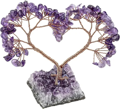 Miniatura 3 de SUNYIK Árbol de cristal curativo hecho a mano con base de amatista natural, árbol de dinero Fengshui de corazón de amor para decoración de oficina