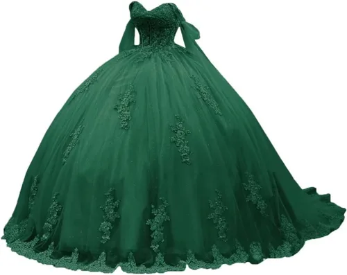 Vestidos de quinceañera con hombros descubiertos vestidos de tul hinchados para vestido de 15 años de encaje apliques vestido de fiesta Ftu01