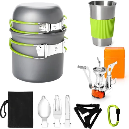 Miniatura 9 de Gutsdoor Juego de utensilios de cocina para camping, utensilios de fogata, equipo de cocina antiadherente, ligero, apilable, tazones con bolsa