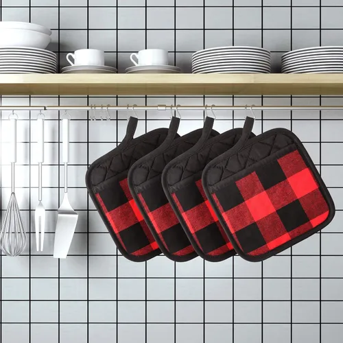 Miniatura 6 de 6 soportes para ollas de San Valentín a cuadros con bolsillo, almohadilla clásica de granja, de tela a cuadros, aislamiento térmico, para cocina
