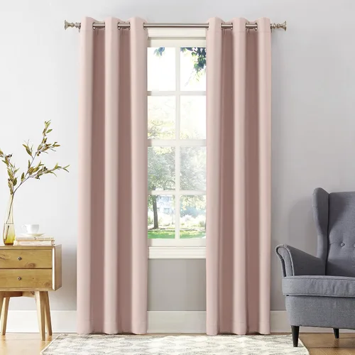Sun Zero Easton - Cortina opaca con ojales, ahorro de energía, 40 x 84 pulgadas, color rosa rubor Rosa pálido