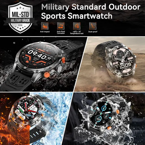 Miniatura 2 de Reloj inteligente militar para hombre (llamada/respuesta de llamada) con linterna LED, pantalla grande HD de 1.7 pulgadas con batería de 530 mAh