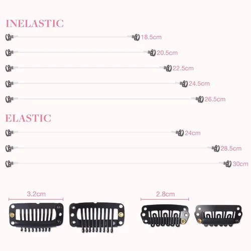 Miniatura 2 de GOO GOO Alambre elástico invisible para extensiones de cabello de alambre, color negro, 3 líneas de pesca ajustables, 7.3 pulgadas, 8 pulgadas y 10