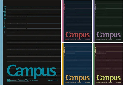 KOKUYO Cuadernos de composición, paquete de 5 cuadernos Campus Semi-B5 con regla de puntos B de 6 mm, 30 hojas, cuaderno rayado para la escuela en
