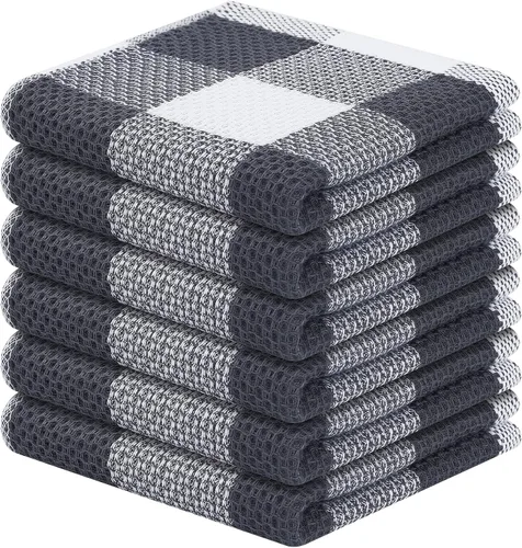 Miniatura 23 de Homaxy Paños de cocina 100% algodón, tejido gofre a cuadros, 12 x 12 pulgadas, toallas para platos súper suaves y absorbentes, de secado rápido