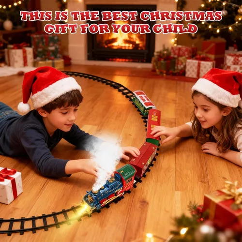 Miniatura 8 de Juego de tren - Juego de trenes para niños con humo, luces y sonido, juego de tren de juguete para debajo del árbol de Navidad, trenes