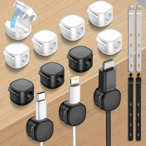 Miniatura 8 de Paquete de 6, clips magnéticos para cables y bridas de silicona [organizador de cables ajustable debajo del escritorio], gestión de cables, soporte