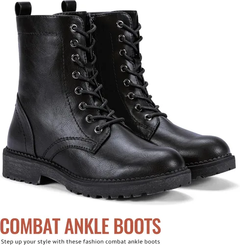 Miniatura 4 de Vepose Botas militares de combate para mujer, botas planas de tobillo en negro, con cremallera interior, estilo 925
