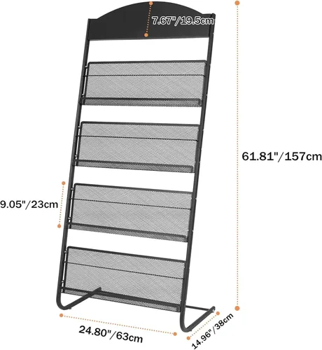 Miniatura 2 de 4-Tier Magazine Stand, 24.8'' Wide Iron Brochure Holder, Metal Newspaper & Literature Display Rack for Office, Waiting Room, Lobby, Classroom &