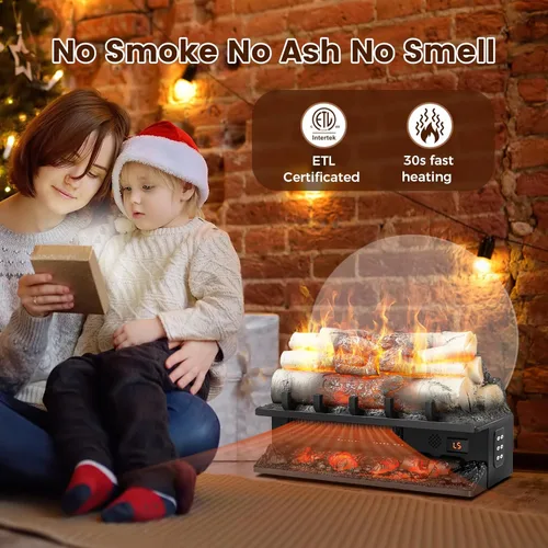 Miniatura 3 de Juego de troncos de chimenea eléctrica independiente de 21 pulgadas con sonido de crepitación, inserto de chimenea calentador con temporizador