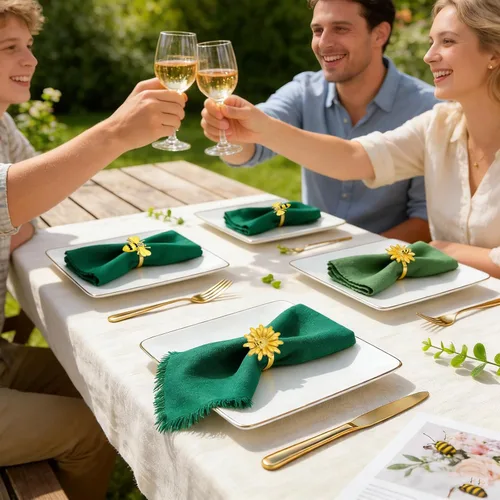 Miniatura 7 de Juego de 8 servilleteros de girasol, juego de 8 servilleteros de abejas y flores, para fiesta de primavera, jardín, boda, baby shower, comedor