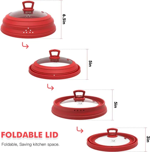 Miniatura 4 de Tapa protectora de salpicaduras de vidrio ventilado para microondas, tapa protectora de salpicaduras con silicona plegable para alimentos como Rojo
