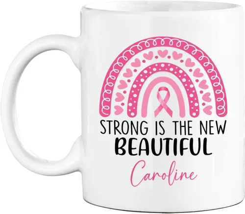 Miniatura 10 de Taza de café de concientización sobre el cáncer de mama con nombre personalizado, taza de café de 11 onzas, taza de té de cerámica blanca