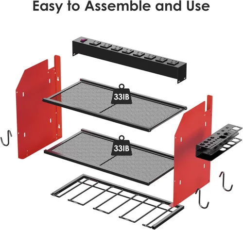 Miniatura 7 de CCCEI Organizador modular de herramientas eléctricas para montaje en pared con estación de carga. Estante de almacenamiento para taladros de garaje