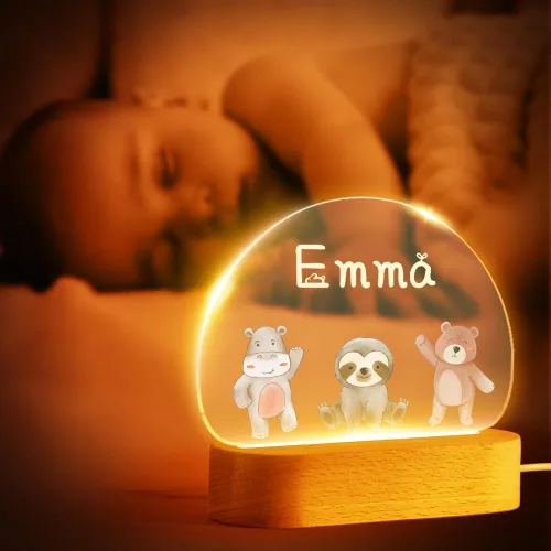 Miniatura 2 de VEELU Regalos personalizados para niños, luz nocturna con nombre personalizado con lindos animales, lámpara LED acrílica para bebé, regalo