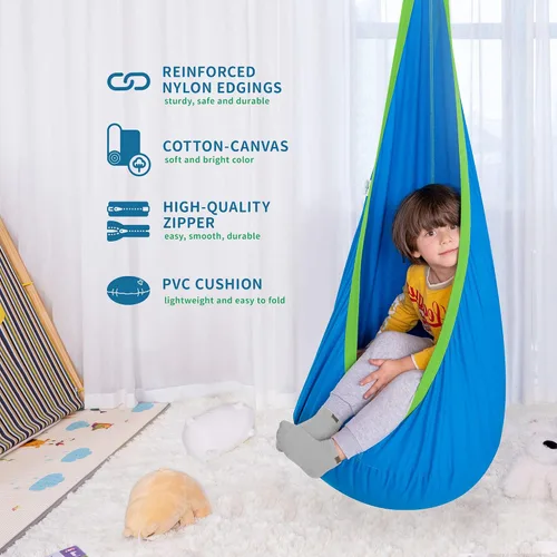 Miniatura 3 de Hamaca tipo cápsula OUTREE 100% de algodón para niños. Para uso interior y exterior, Azul