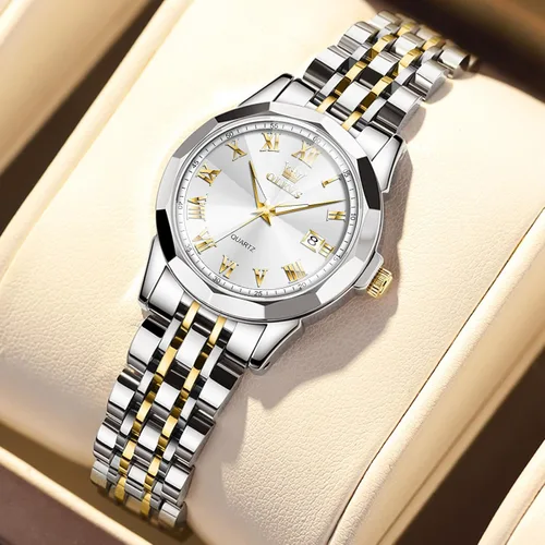 Miniatura 3 de OLEVS Reloj de pulsera para mujer, pequeño reloj de pulsera de acero inoxidable para mujer, reloj analógico de cuarzo para mujer