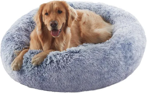 Cama redonda con forma de dona de 36 pulgadas para perros grandes, cama redonda calmante y esponjosa para mascotas con funda extraíble y lavable, se